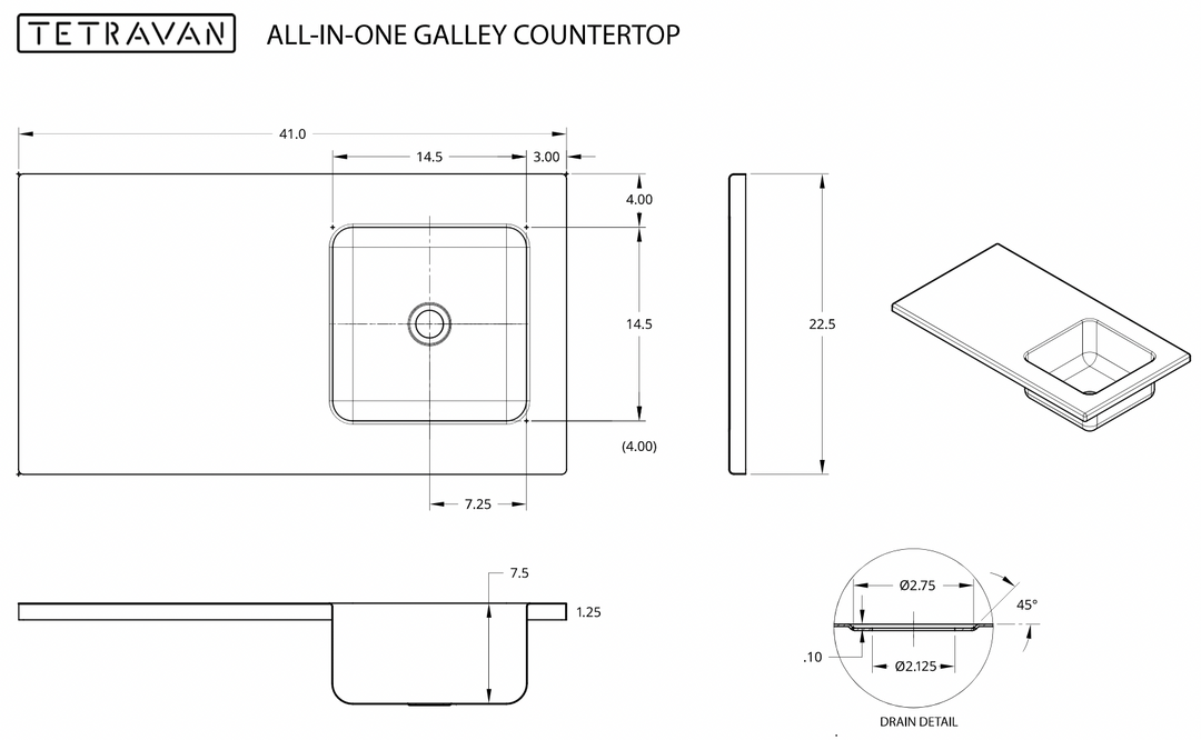 Tetravan All-in-One Galley Countertop